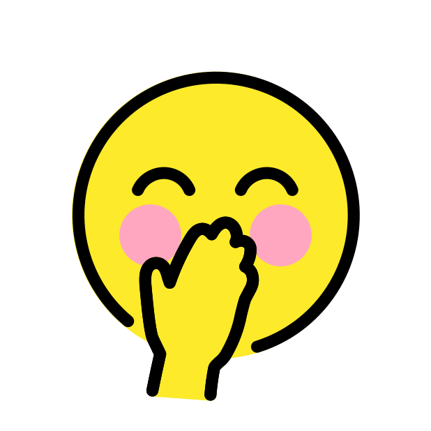 Emoji covering its mouth with pink cheeks